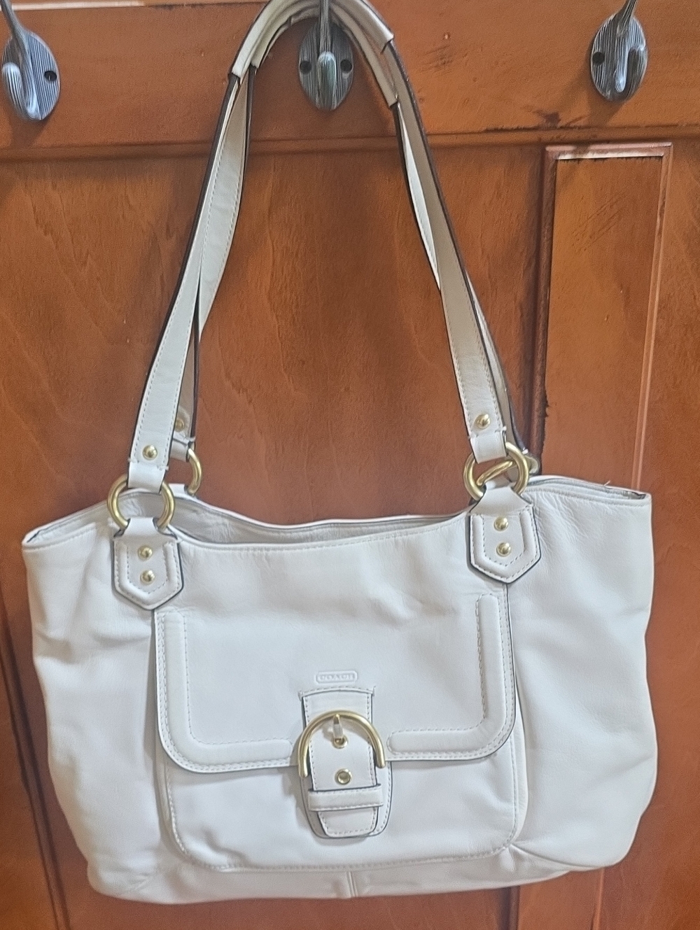 Coach Cream Shoulder Bag with Buckle Detail